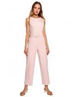 M679 Overal bez rukávov s opaskom a sponou - cukrovo ružový