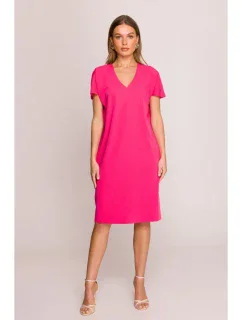 model 20966038 Šaty uvolněného střihu s výstřihem do V růžové - STYLOVE