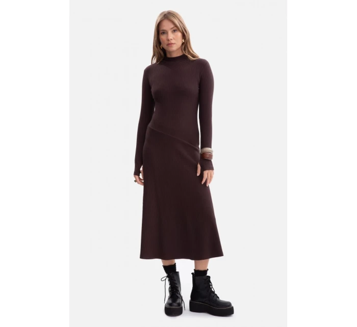 B299 Rebrované midi šaty s asymetrickým pásom - tmavá čokoláda B299 Rebrované midi šaty s asymetrickým pásom - tmavá čokoláda