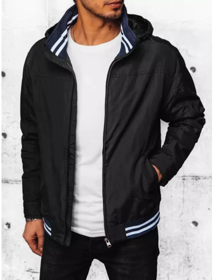 Pánska prechodná bunda s kapucňou čierna FashionStreet TX4378