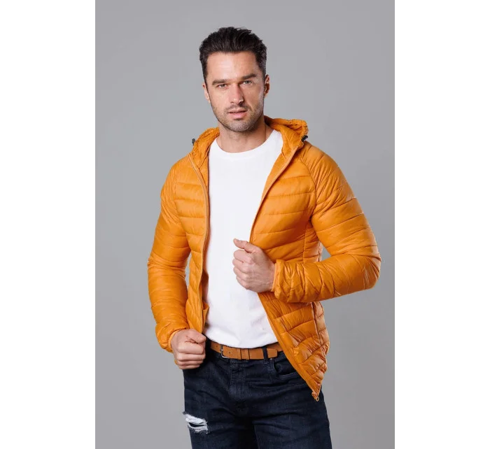 Žlutá pánská prošívaná bunda s kapucí model 18345069 - J.STYLE