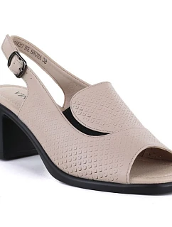 Dámske kožené sandále na podpätku béžovej farby Vinceza 26-66920