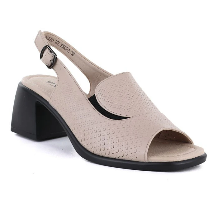 Dámské kožené sandály na podpatku béžové barvy model 22116351 - VINCEZA