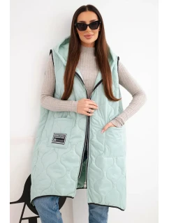 Dámske Plus veľkosť prešívaná vesta s kapucňou a zipsom Mint
