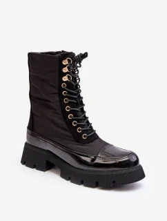 Zateplené pracovní boty na plochém podpatku Černé model 21633334 - Boto