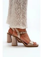 Skórzane Sandały Na Słupku Maciejka 06029-25 Złote