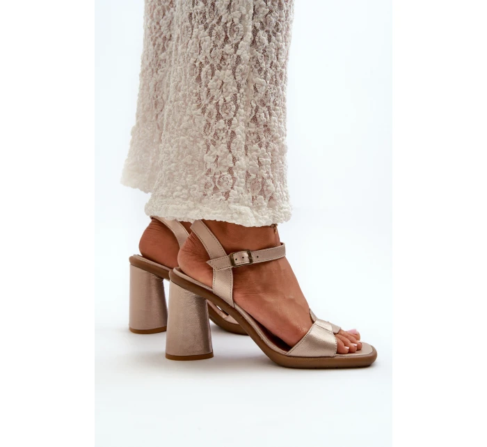 Skórzane Sandały Na Słupku Maciejka 06029-25 Złote