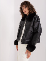 Čierna dámska zimná bunda z ekokože