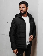 Pánska prechodná prešívaná bunda s kapucňou čierna FashionStreet TX5007 Pánska prechodná prešívaná bunda s kapucňou čierna FashionStreet TX5007