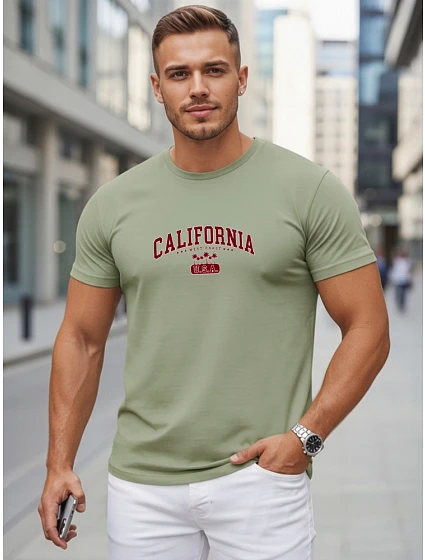 Tshirt męski bawełniany z nadrukiem California zielony model 22316124 - FashionStreet Tshirt męski bawełniany z nadrukiem California zielony model 22316124 - FashionStreet