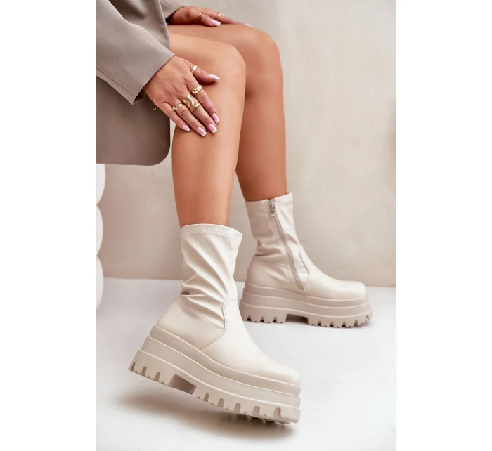 Botki Na Masywnej Platformie Jasnobeżowe Florinara Botki Na Masywnej Platformie Jasnobeżowe Florinara