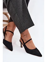 Kožené semišové sandály na podpatku s ozdobnou páskou D&A CR61-3048 černé