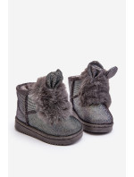 Detské snehové topánky s kožušinou, sivé Betty, s ušami