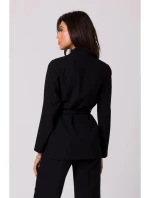 Dámske sako s opaskom na zaväzovanie B253 Black - BeWear
