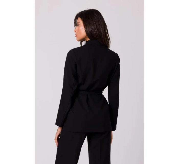 Dámske sako s opaskom na zaväzovanie B253 Black - BeWear