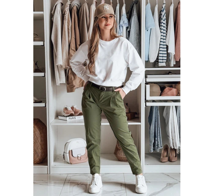 Dámské kalhoty chinos s páskem khaki Dstreet model 21986456 - FashionStreet Dámské kalhoty chinos s páskem khaki Dstreet model 21986456 - FashionStreet
