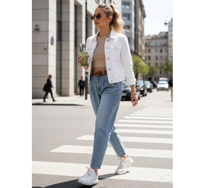 Dámske džínsové nohavice mom fit s opaskom FashionStreet UY2882