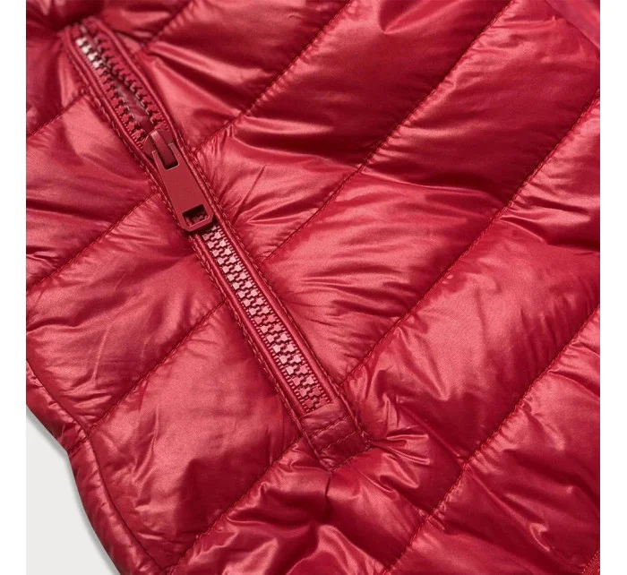 Bielo-šedo-červená dámska vesta s kapucňou (6304)