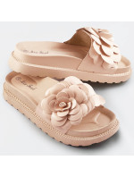 Béžové dámské pantofle s květinou model 17352398 - Mix Feel