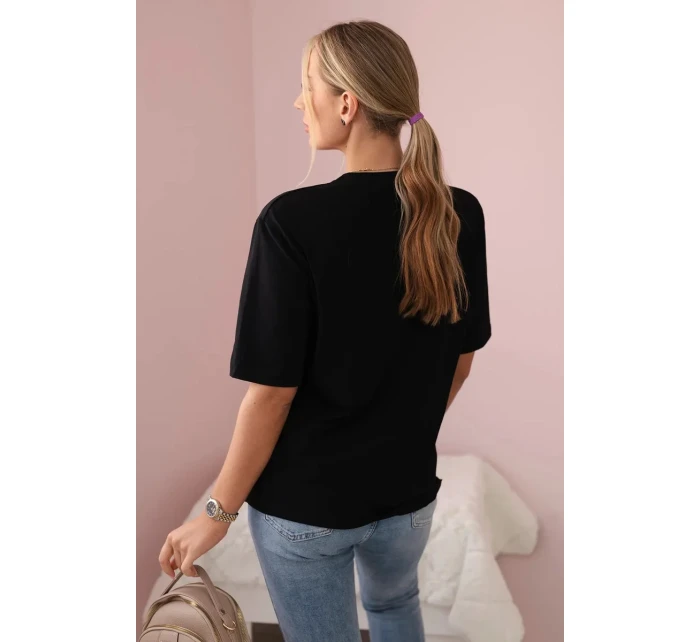 Bavlněná halenka s květinovým potiskem černý