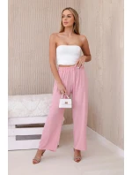 Nohavice so širokými nohavicami púdrovo ružové