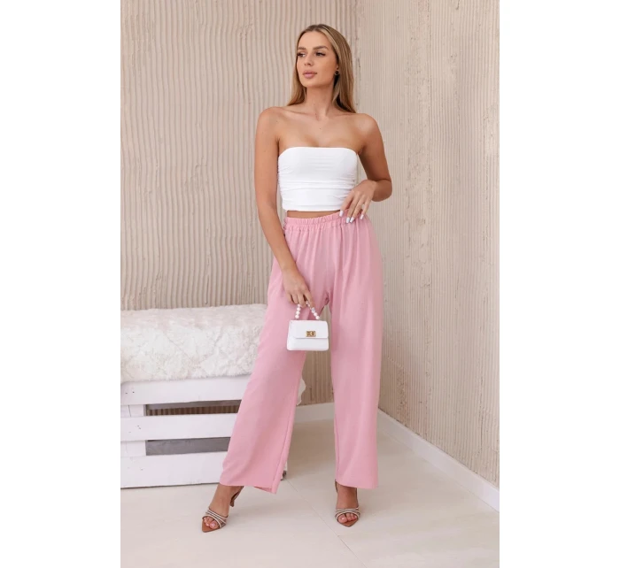 Nohavice so širokými nohavicami púdrovo ružové