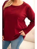 Dámske Plus veľkosť bavlnené okrúhle krku blúzka bordová