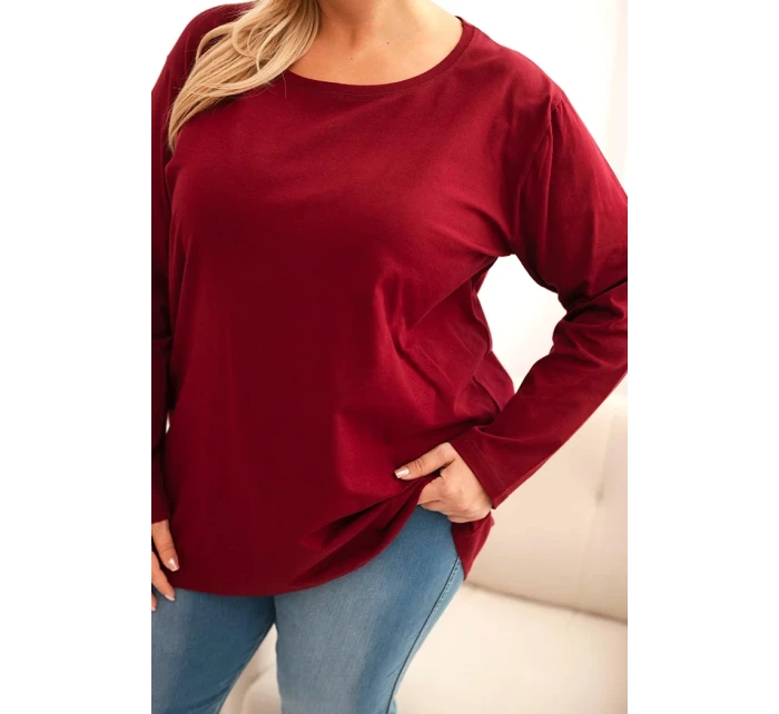 Dámske Plus veľkosť bavlnené okrúhle krku blúzka bordová