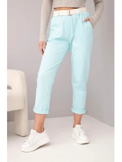 Dámske bavlnené nohavice s opaskom a ohrnutou nohavicou mätou