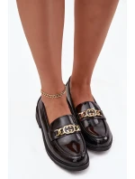 Lakované dámské mokasíny se zlatým ozdobným S   černé model 21713874 - D&A