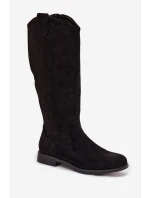 Dámské kozačky s vzorem na nízkém podpatku  Černé model 22031878 - S.Barski