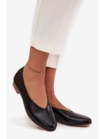 Dámské eko kožené baleríny na plochém podpatku model 21836931 – černé - Kesi