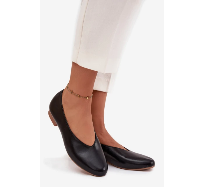 Dámské eko kožené baleríny na plochém podpatku model 21836931 – černé - Kesi