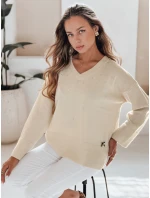 Dámský svetr s výstřihem do V ecru Dstreet model 21991002 - FashionStreet