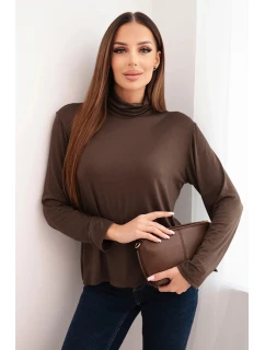 Dámska viskózna blúzka s rolákom a dlhými rukávmi hnedá