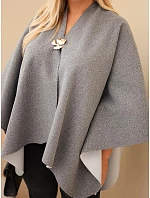 Dámské pončo Plus Size s broží šedá Dámské pončo Plus Size s broží šedá