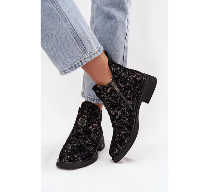 Botki Z Naturalnego Zamszu Na Niskim Obcasie D&A CR52-713 Czarno-Brązowe