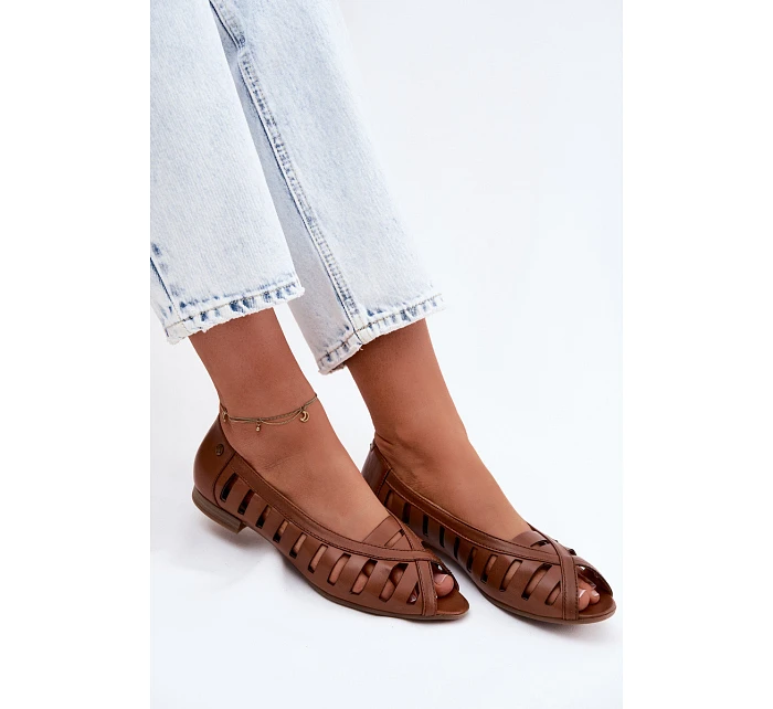 Kožené síťované baleríny model 22123037 Hnědé - Maciejka