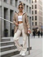 Dámska prechodná prešívaná bunda s predĺženým strihom béžová TY5612