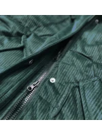 Dámska manšestrová zimná bunda s kapucňou fľaškovo zelená (7764)