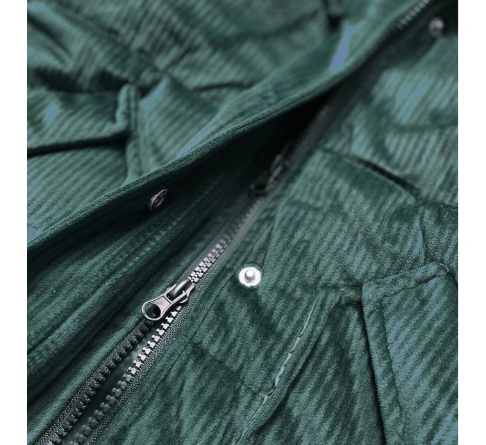 Dámska manšestrová zimná bunda s kapucňou fľaškovo zelená (7764)