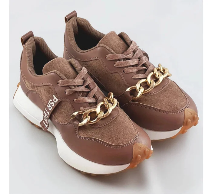 Hnědé sportovní boty s řetízkem model 17209361 Hnědé sportovní boty s řetízkem model 17209361