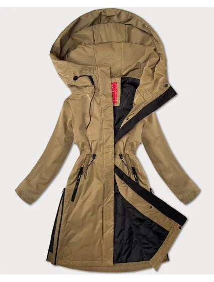 Tmavě béžová dámská bunda s kapucí model 20911342 - LHD Tmavě béžová dámská bunda s kapucí model 20911342 - LHD