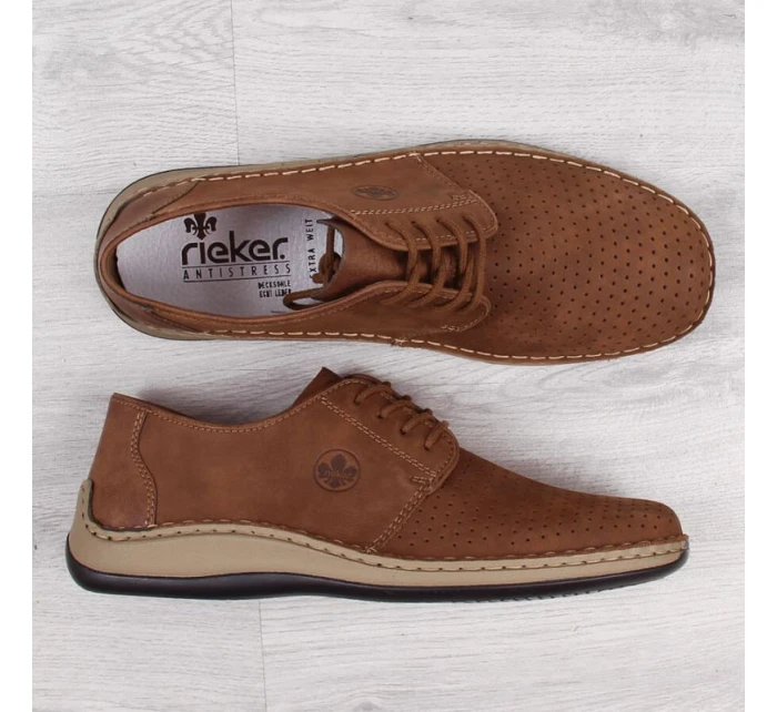 Pánské kožené polobotky M model 22008944 hnědé s ažurovým vzorem - Rieker Pánské kožené polobotky M model 22008944 hnědé s ažurovým vzorem - Rieker