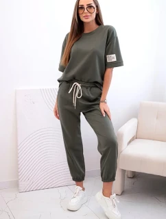 Dámsky viskózový set s krátkym rukávom a khaki nohavicami