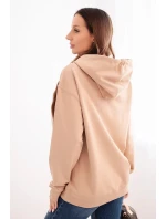 Dámská mikina s kapucí a klokaní kapsou z bavlny camelová