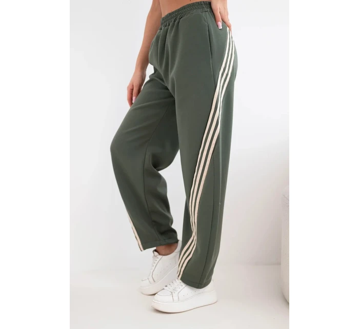 Dámske maslové nohavice z viskózy s khaki pásom