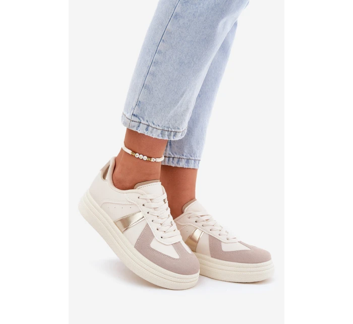 Eko Kožené Tenisky Dámské Na Platformě Béžové model 21688291 - Boto Eko Kožené Tenisky Dámské Na Platformě Béžové model 21688291 - Boto