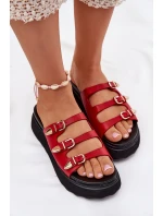 Klapki Damskie Na Platformie Z Paskami Czerwone Nimiotte