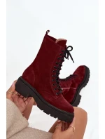 Botki Workery Damskie Z Naturalnego Zamsz Ocieplane Zazoo 4213 Bordowe